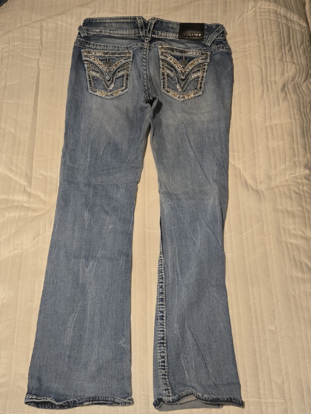 Vigoss Light Blue Flared Jeans with Embroidered Back Pockets